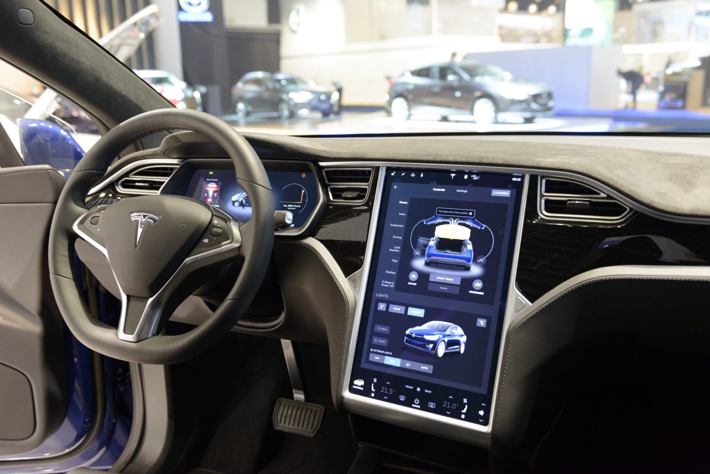 Luxurious interior of a Tesla Model S electric car