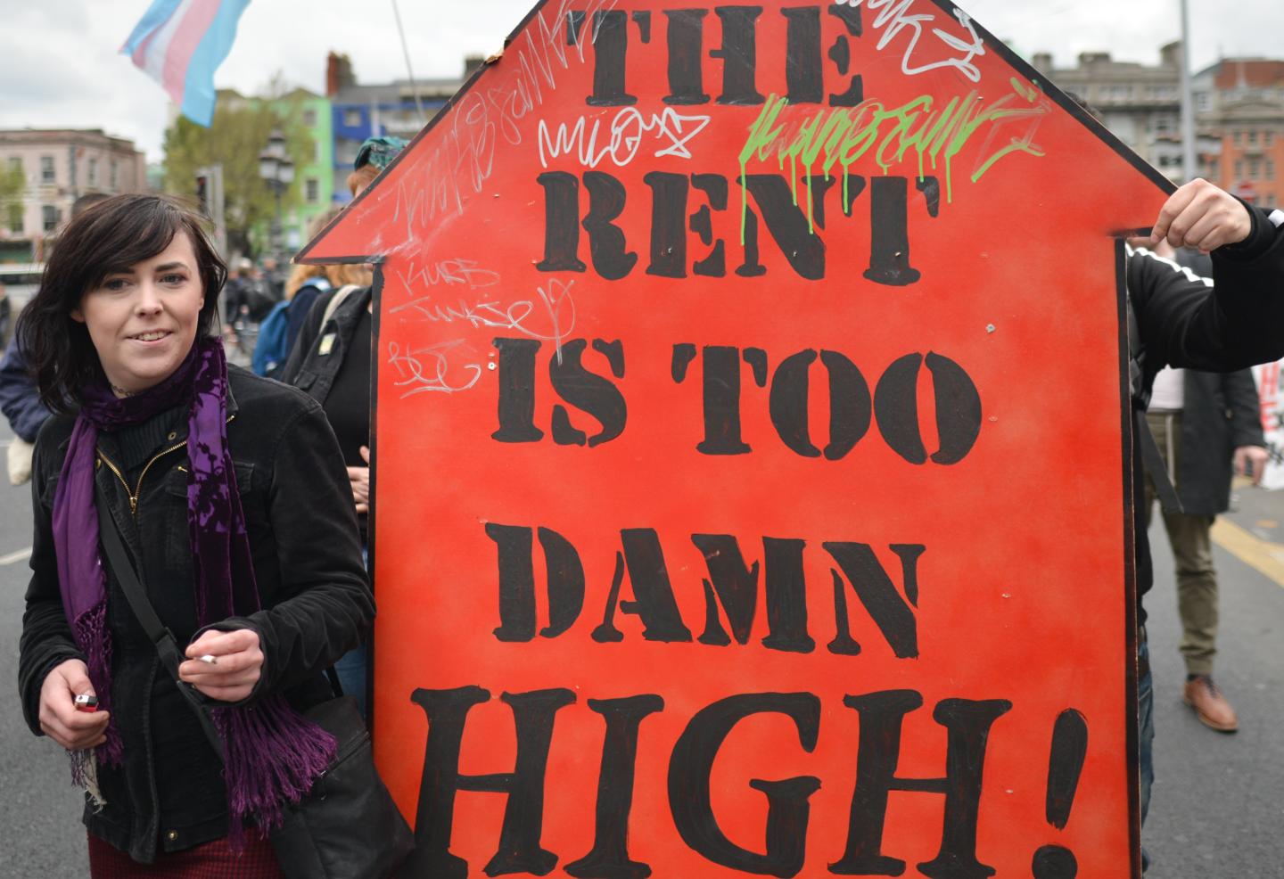 “Rent is too damn high” protest in Dublin, Ireland, in 2019