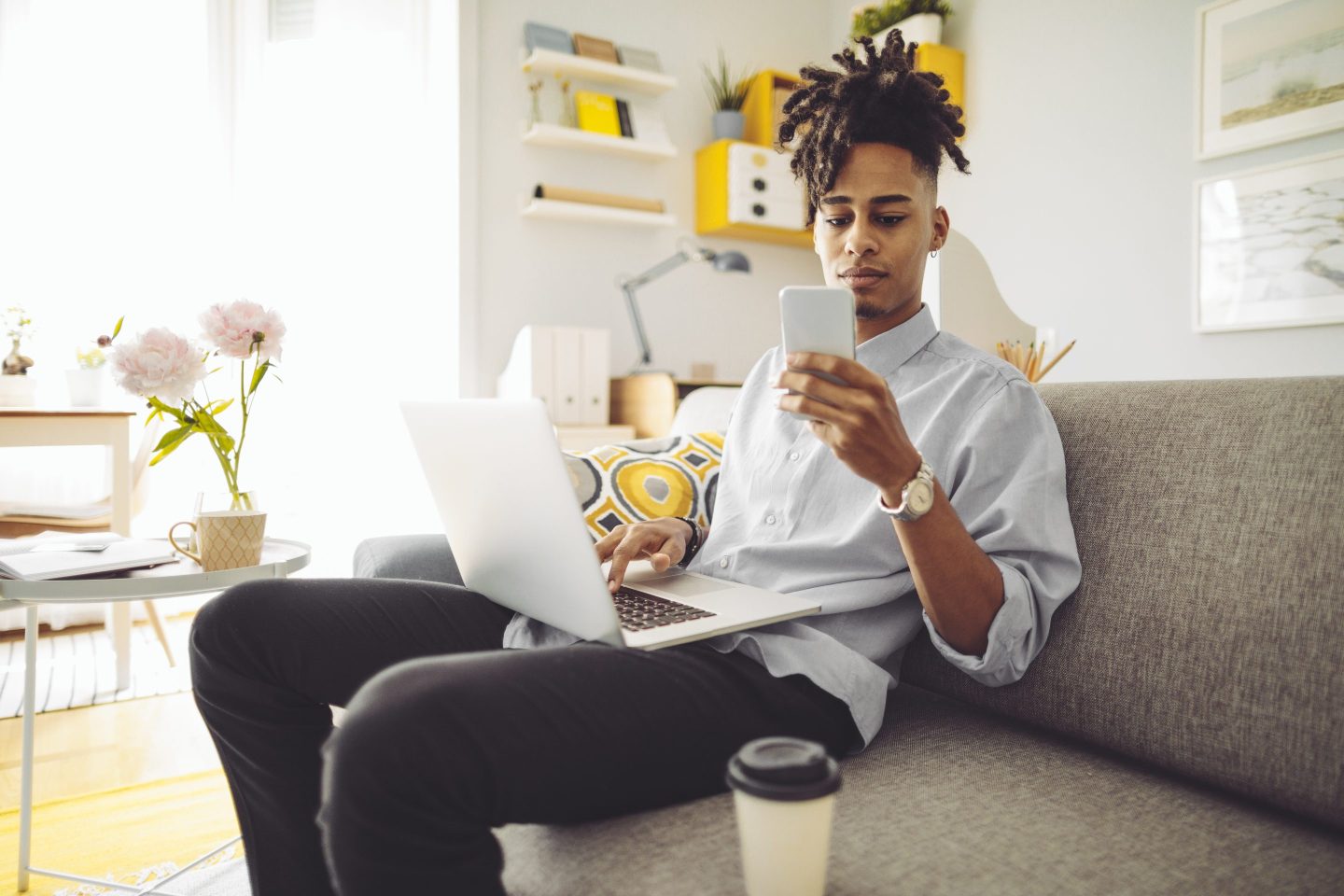 Young man working at home