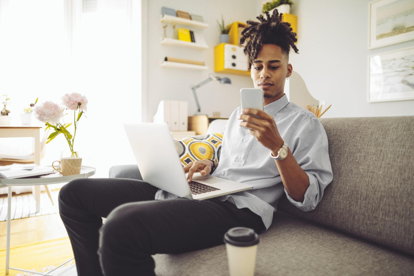 Young man working at home