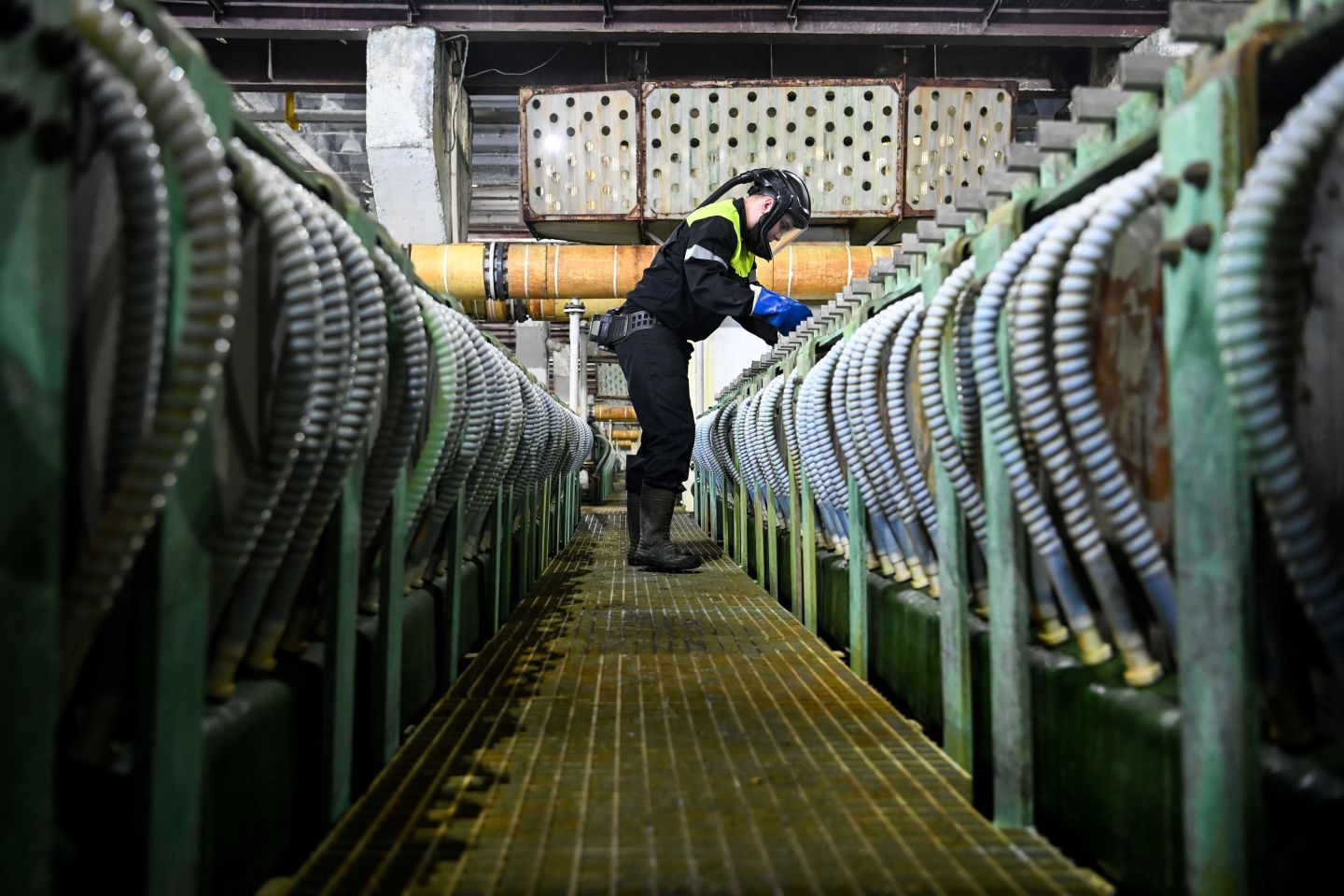 A worker at Nornickel, a metal and mining company in Russia.