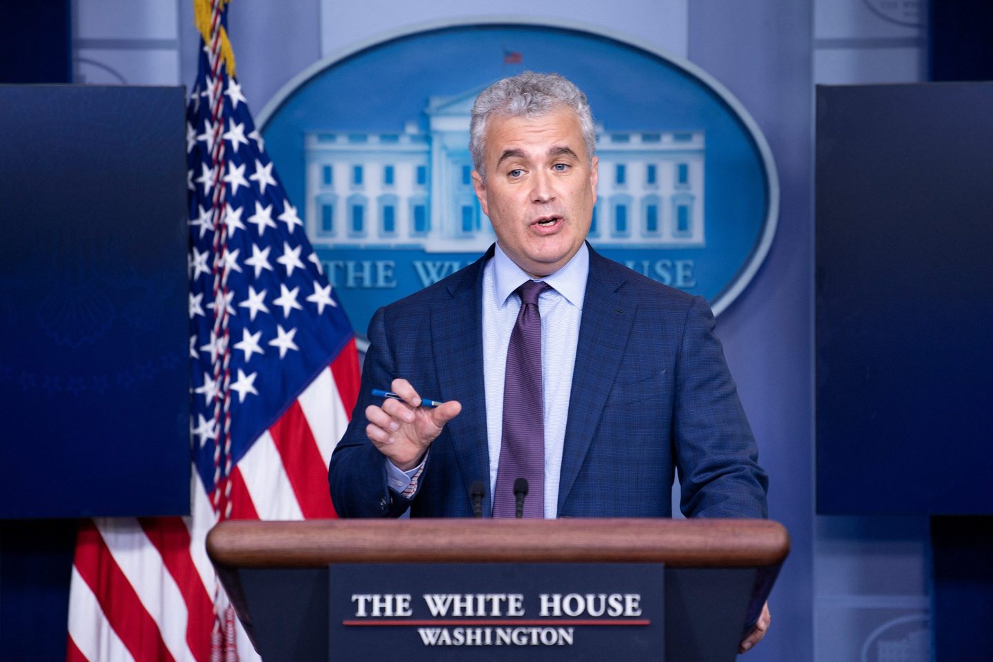 Jeff Zients, the White House's Covid-19 response czar, speaks during a press briefing at the White House
