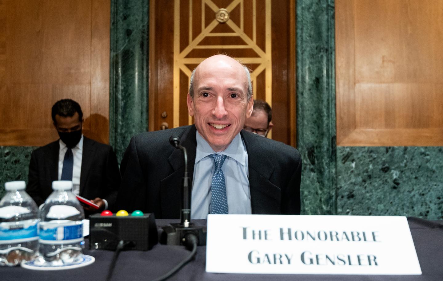 Gary Gensler, Chair of the U.S. Securities and Exchange Commission, takes his seat