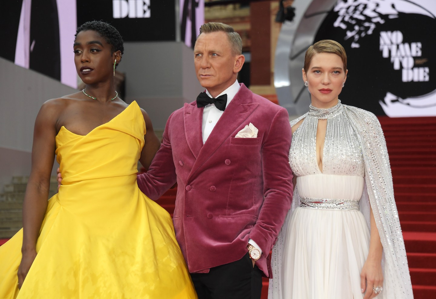 Lashana Lynch, Daniel Craig and Lea Seydoux attend the World Premiere of "No Time To Die"