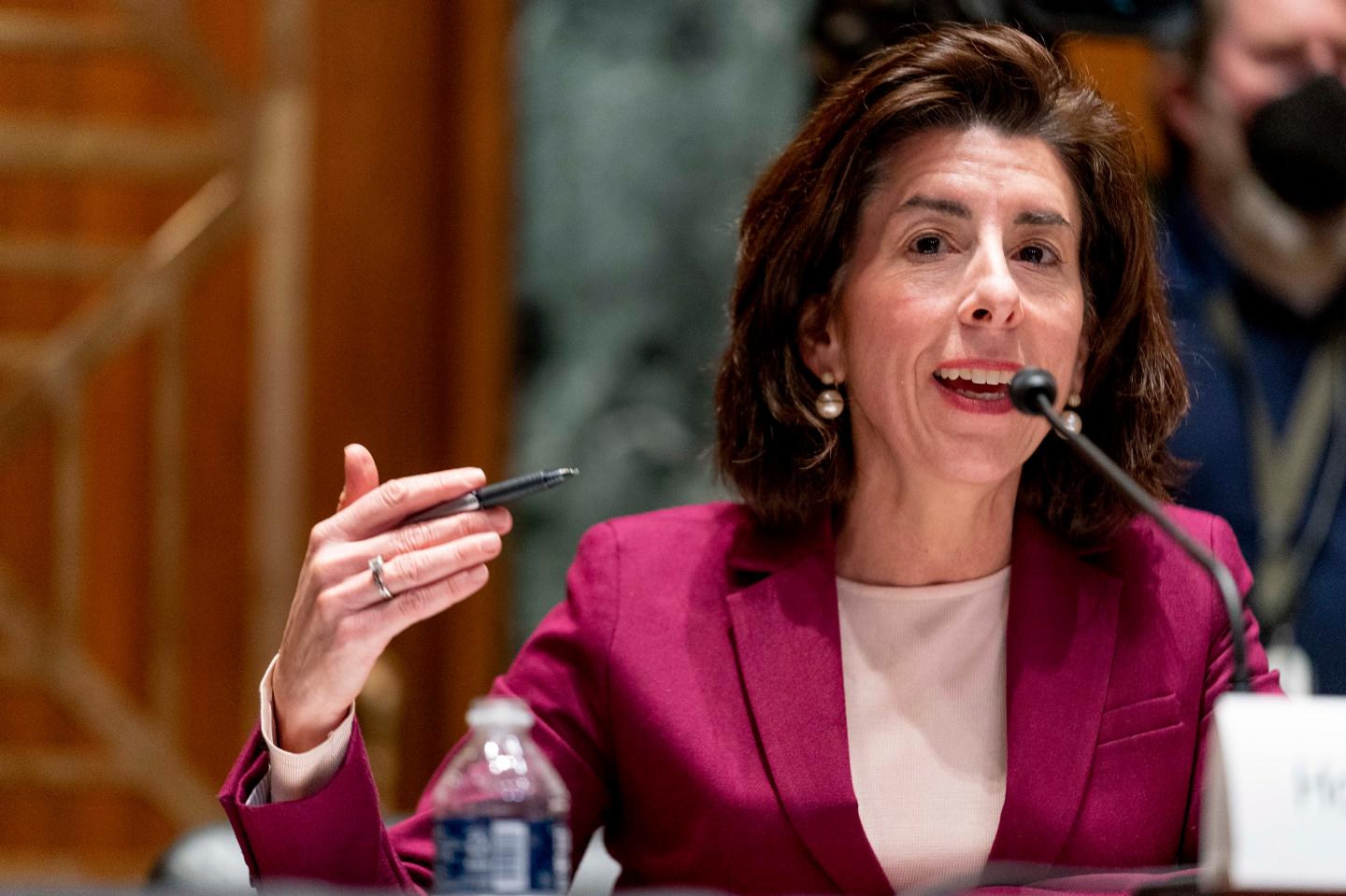 Commerce Secretary Gina Raimondo testifies before a Senate Appropriations Subcommittee on Commerce, Justice, Science, and Related Agencies hearing to examine expanding broadband access, focusing on the Department of Commerce broadband programs in the Infrastructure Investment and Jobs Act, on Capitol Hill in Washington, February 1, 2022 in Washington, DC.