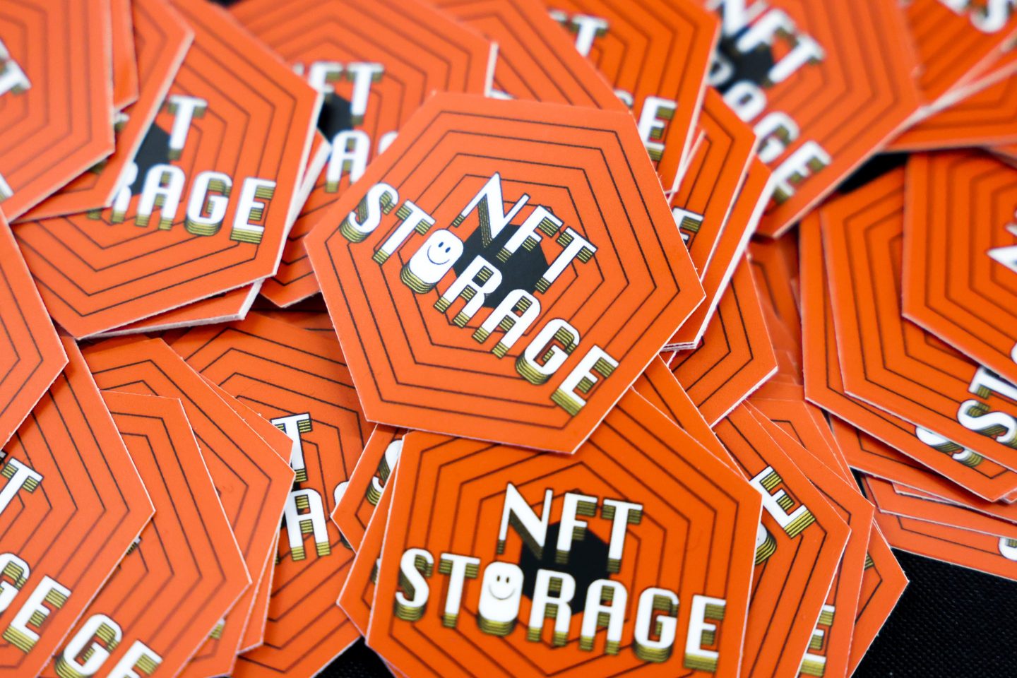 Hexagonal tokens labeled NFT storage