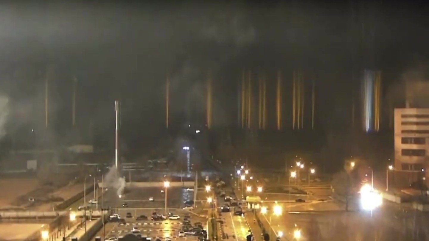 A screen grab captured from a video shows a view of Zaporizhzhia nuclear power plant during a fire following clashes around the site in Zaporizhzhia, Ukraine on March 4, 2022.