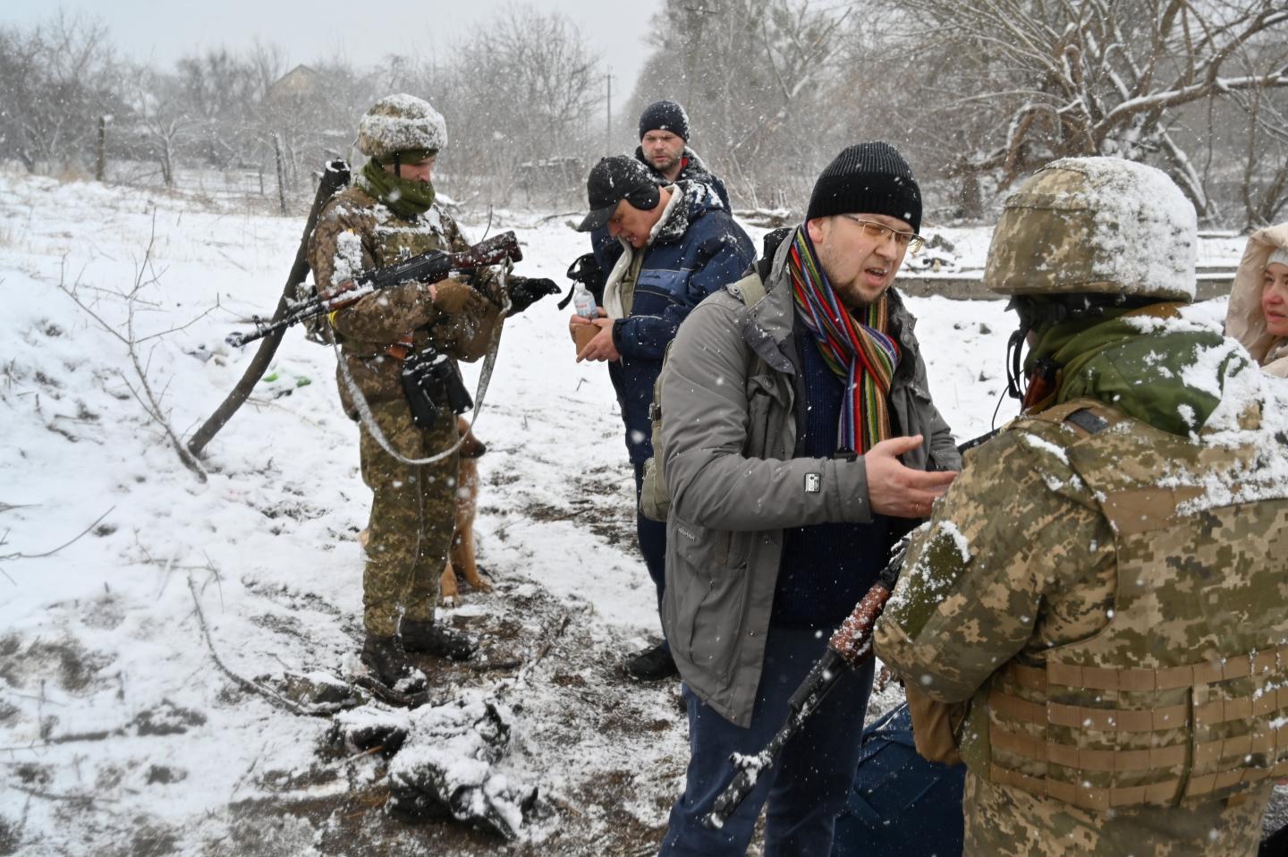 Ukrainian soldiers check documents