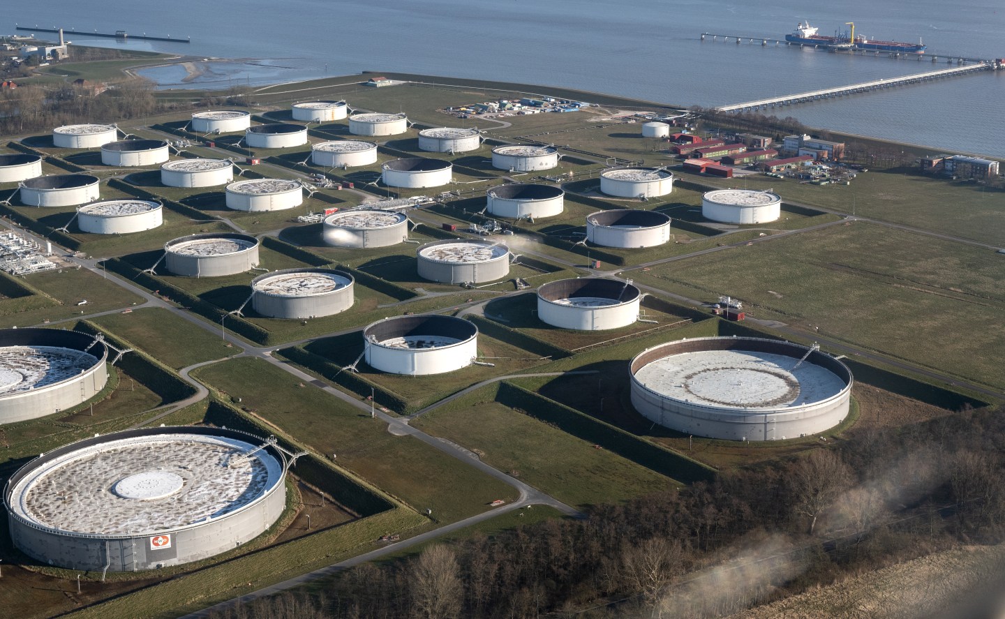 An oil tanker stands at an oil terminal on March 10, 2022 at Wilhelmshaven, Germany