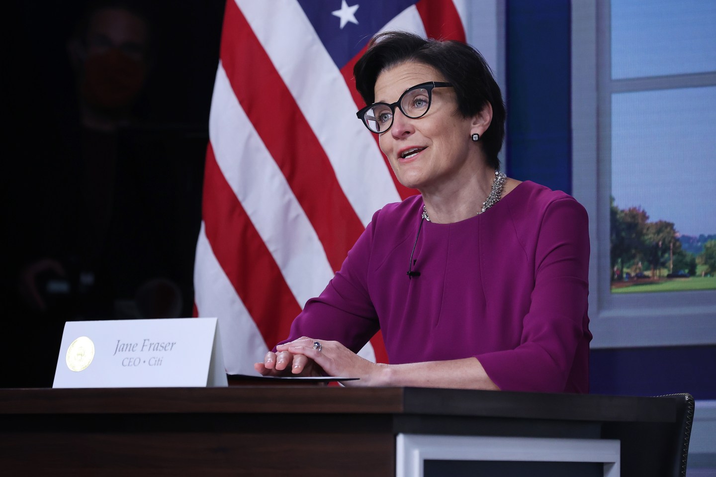 Citigroup CEO Jane Fraser speaks.