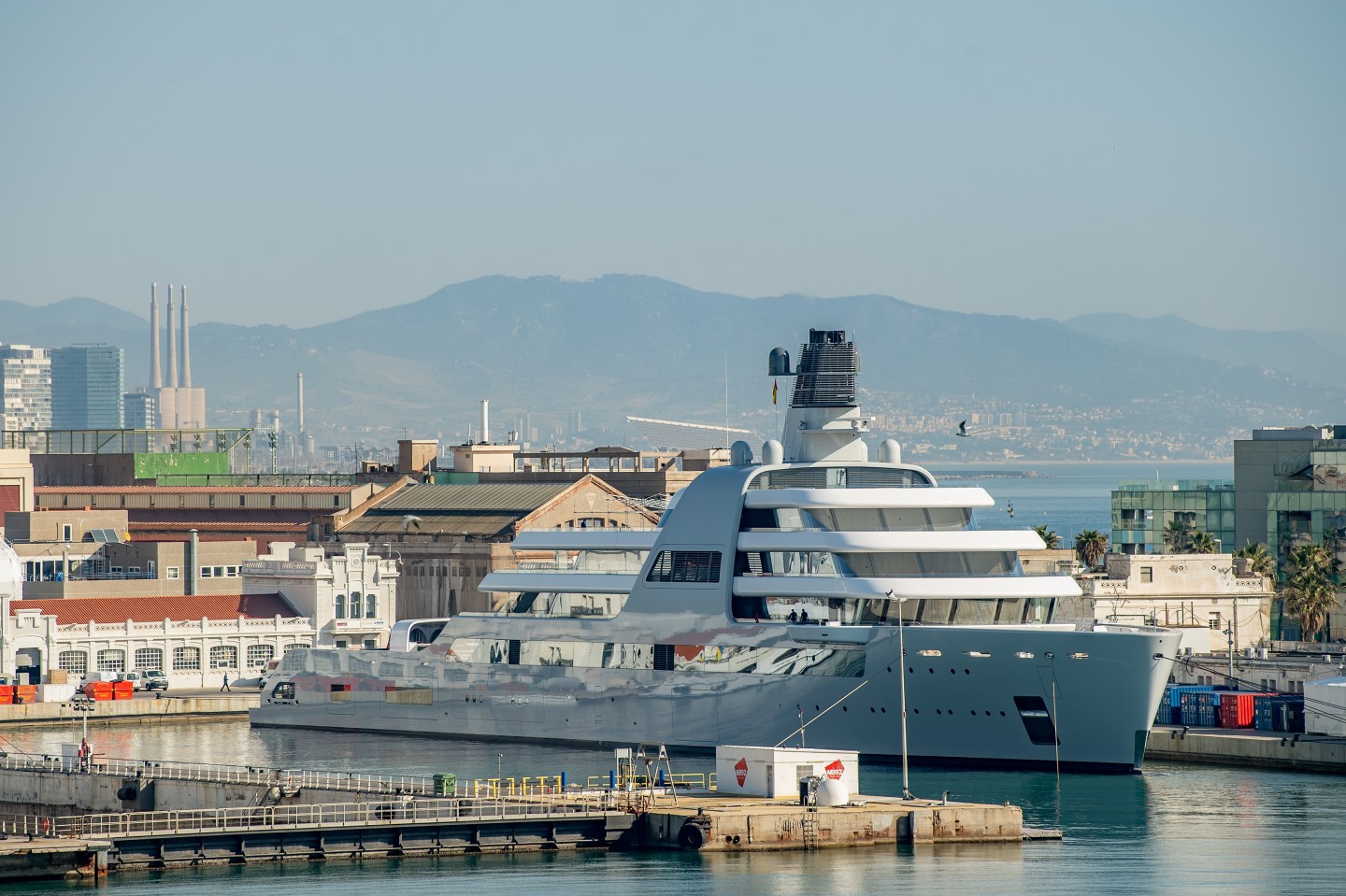 Roman Abramovich's Super Yacht Solaris is seen moored at Barcelona.