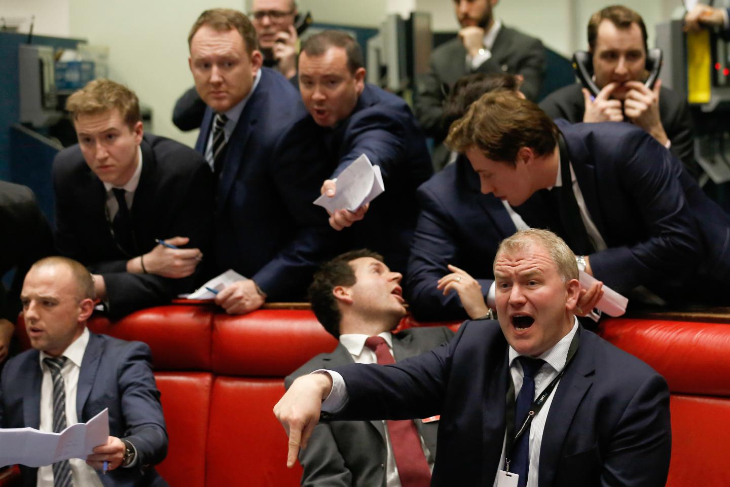 Traders on the floor of the London Metals Exchange.
