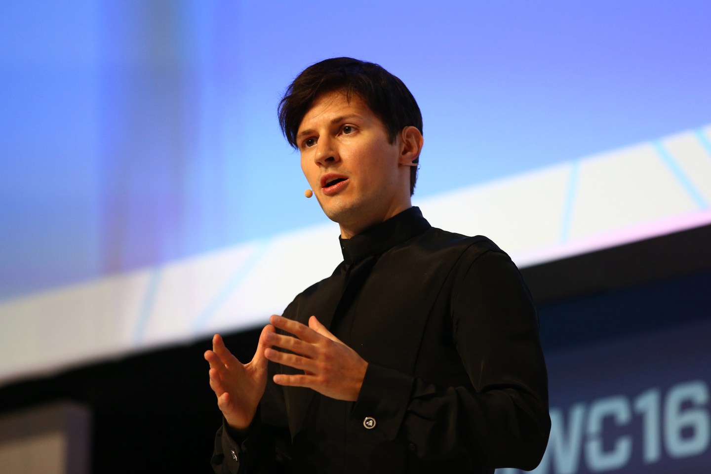 Telegram founder and CEO Pavel Durov delivers a keynote conference.