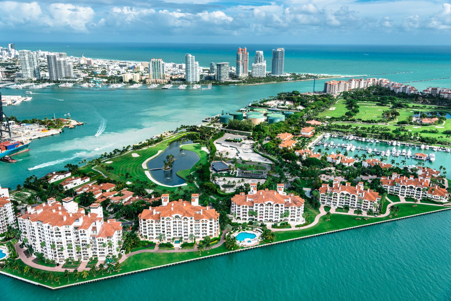 Aerial view of Fisher Island, near Miami