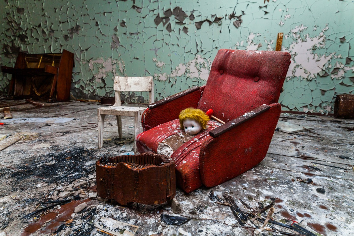 An armchair in a kindergarten in the Chernobyl zone in Prypiat, Ukraine, is shown in this undated file photo.