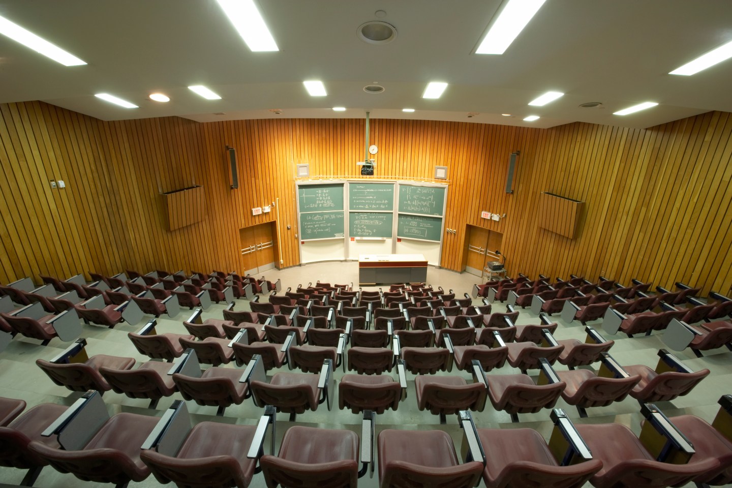 An empty college classroom.