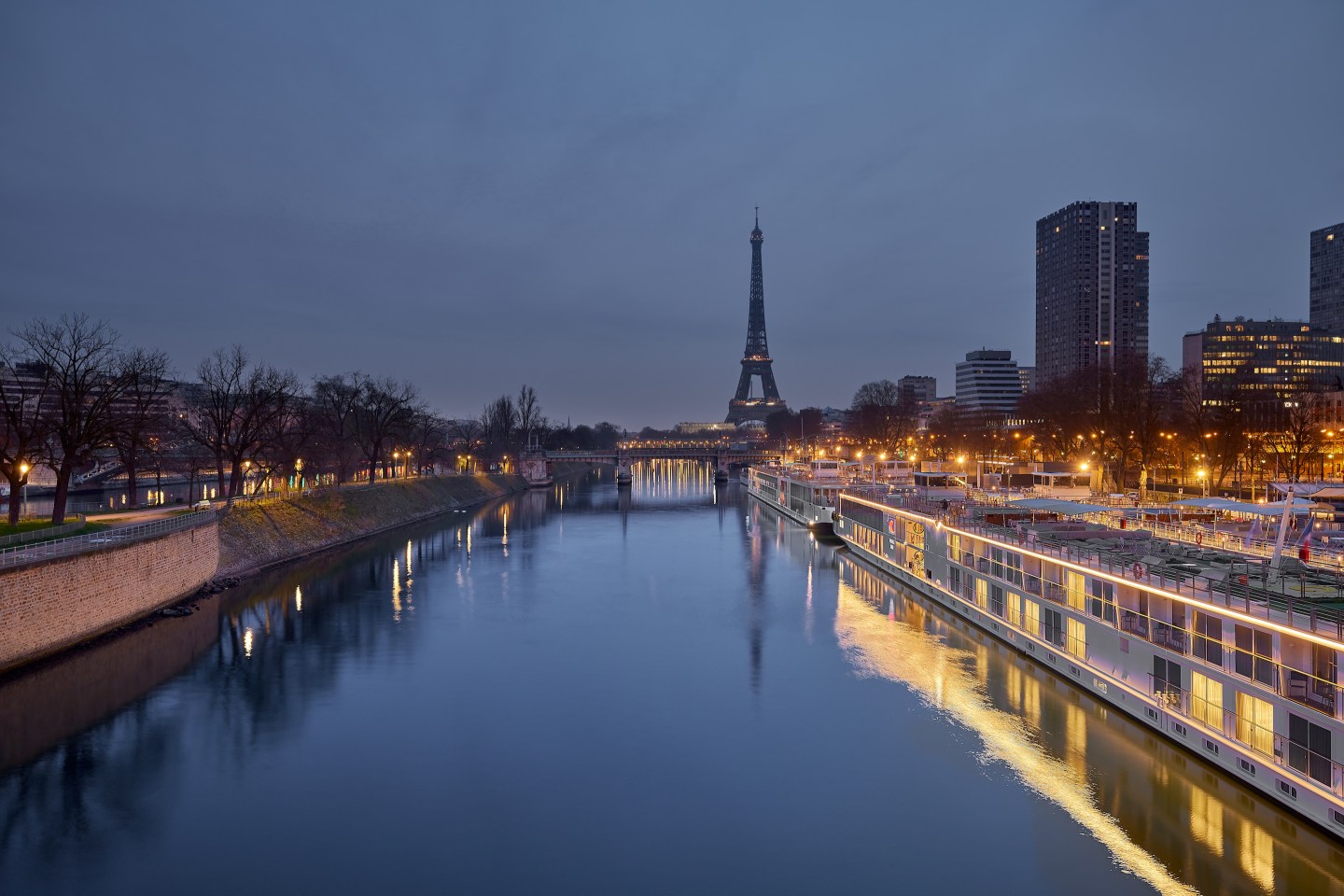 View of the Seine in Paris at night
