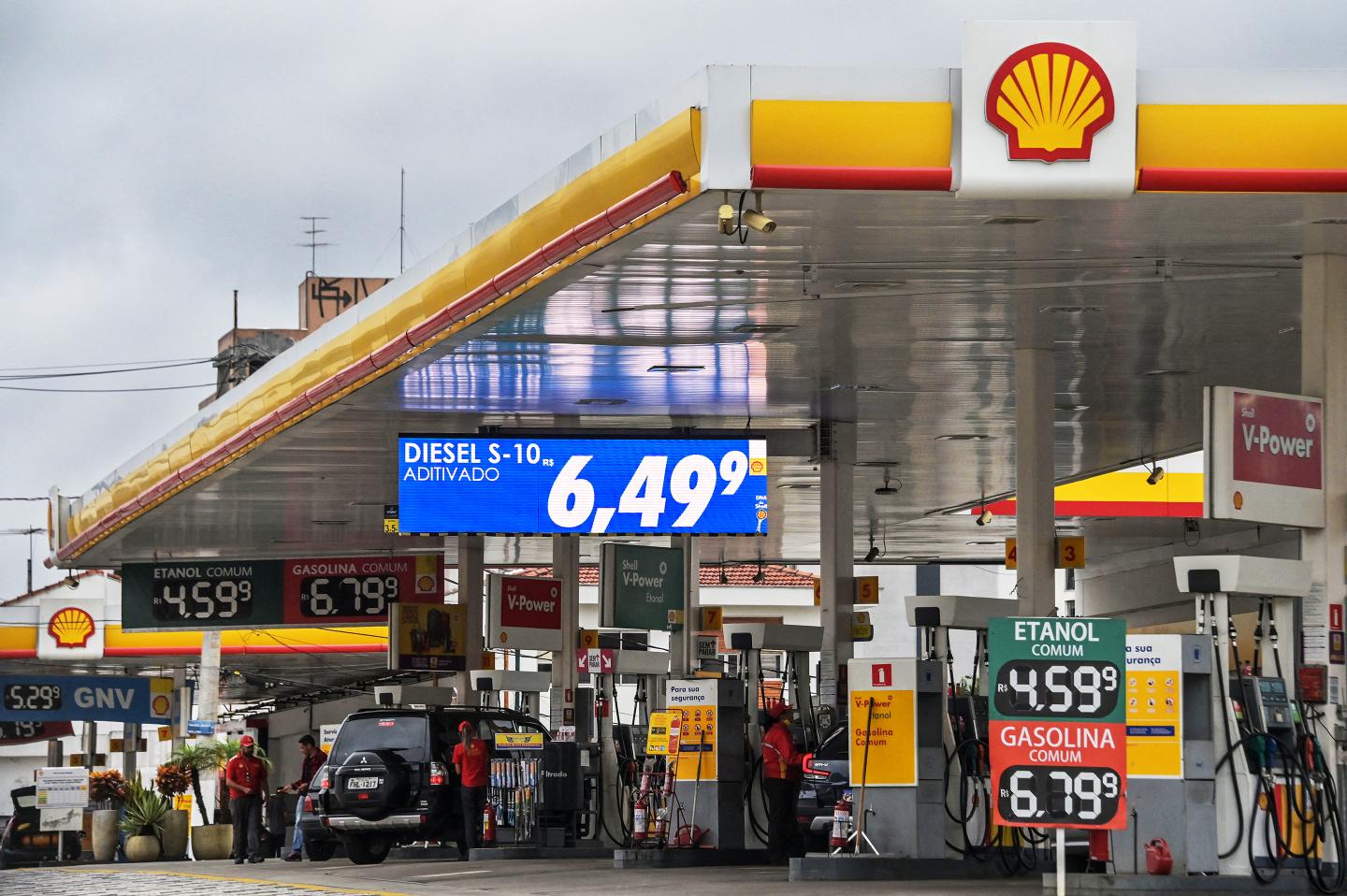 View of a gas station in Sao Paulo, Brazil, on March 20, 2022.