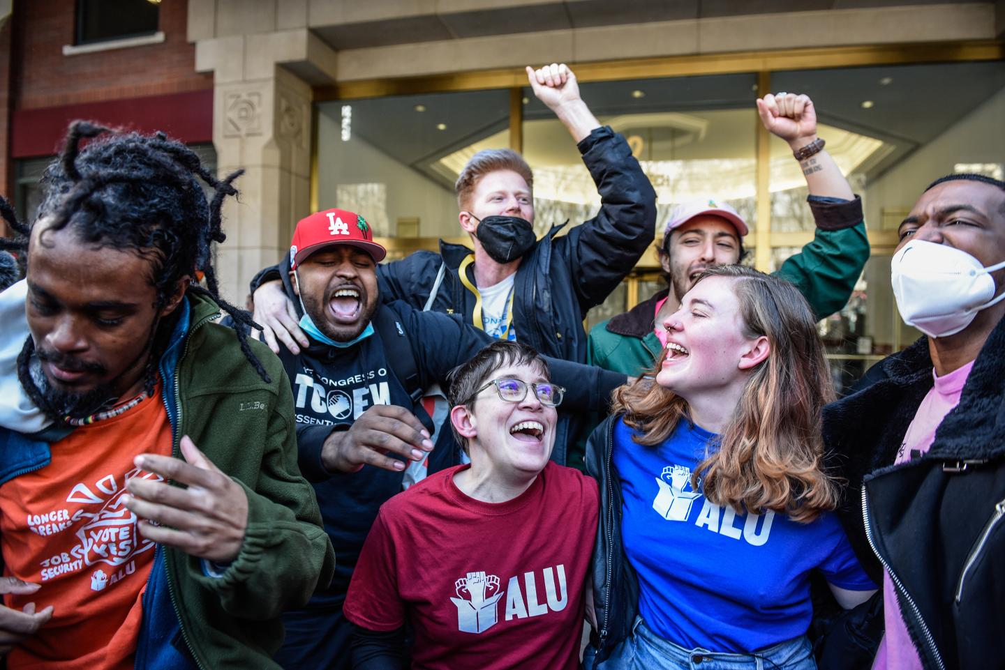 Amazon labor organizers and supporters celebrate their historic victory.