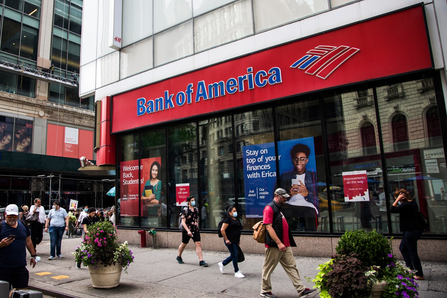 Exterior view of a Bank of America bank branch in New York City.