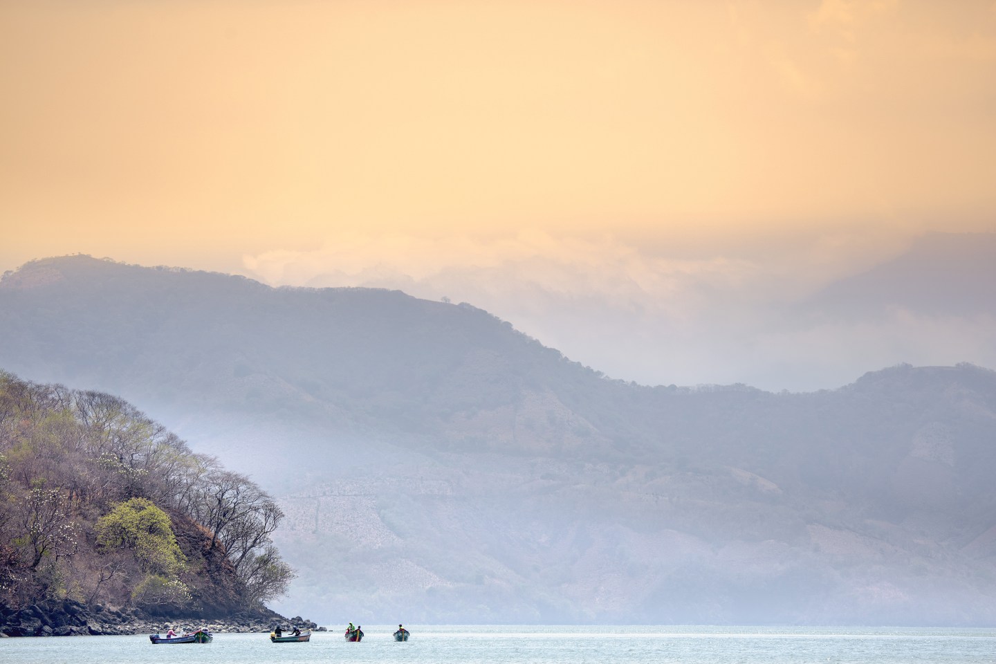Fishing boats near the Conchagua Volcano in El Salvador.