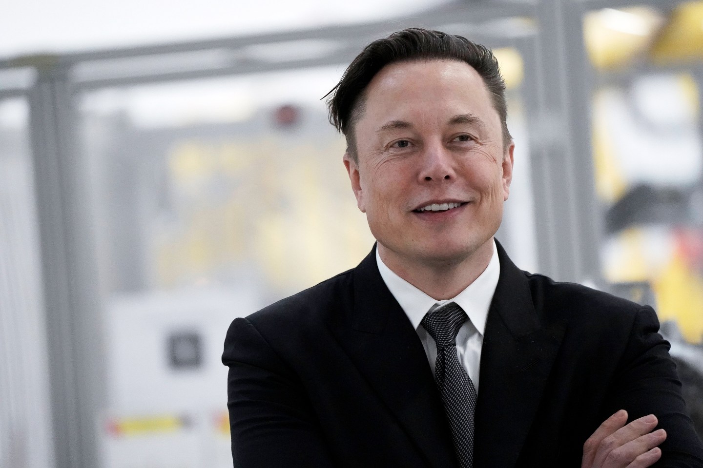 Elon Musk at Tesla factory.
