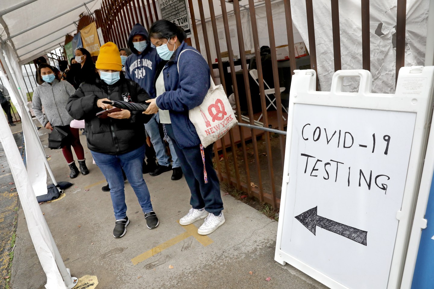 People wait in line for COVID-19 testing in Los Angeles