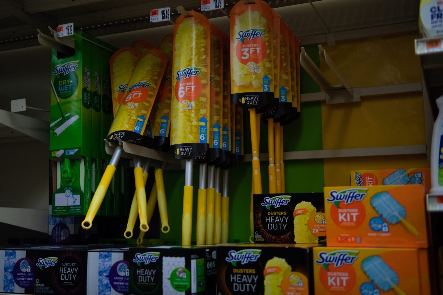 Procter & Gamble brand Swiffer products on sale at a store.