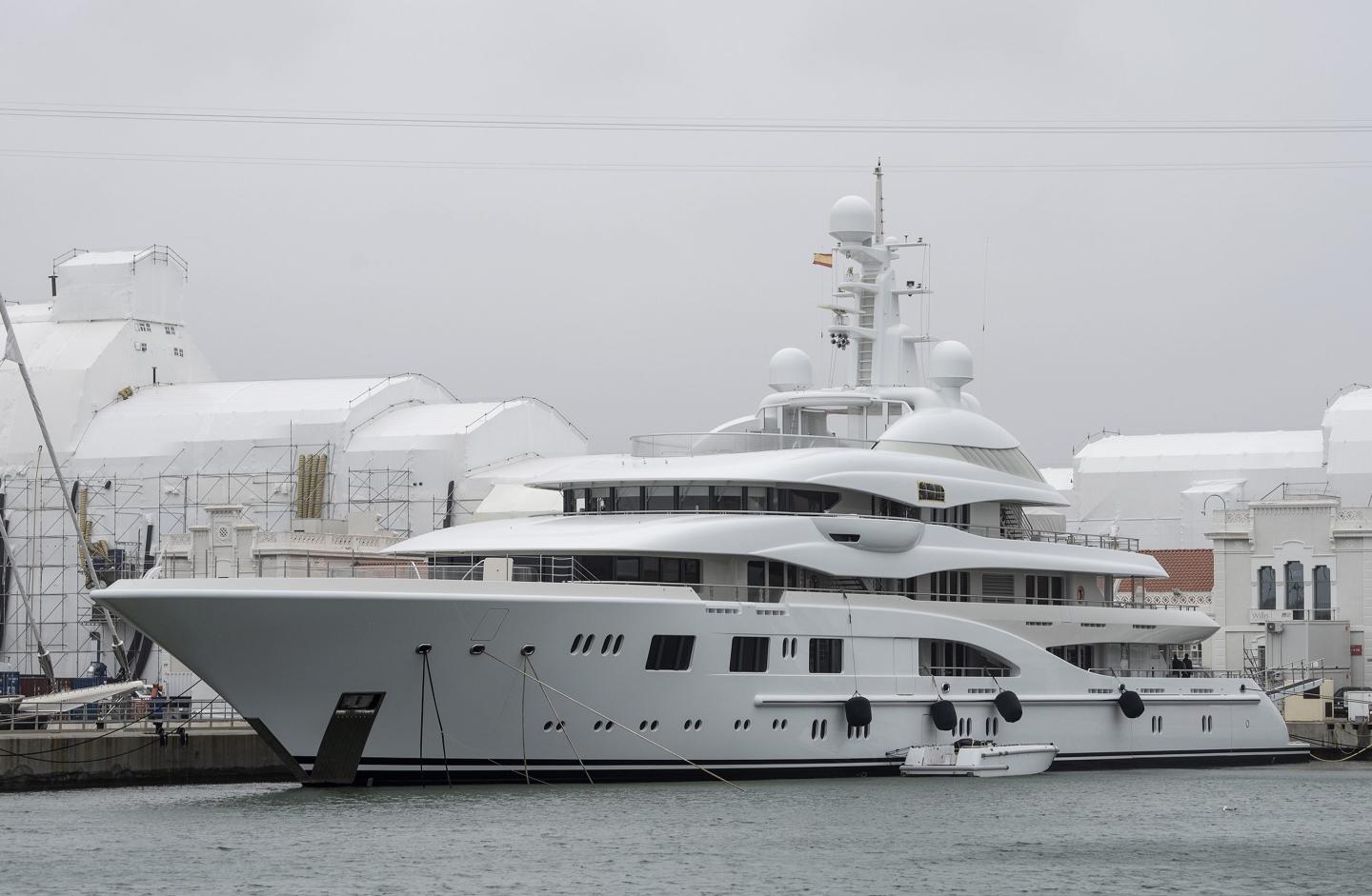 Russian superyacht called Valerie pictured docked in Barcelona.