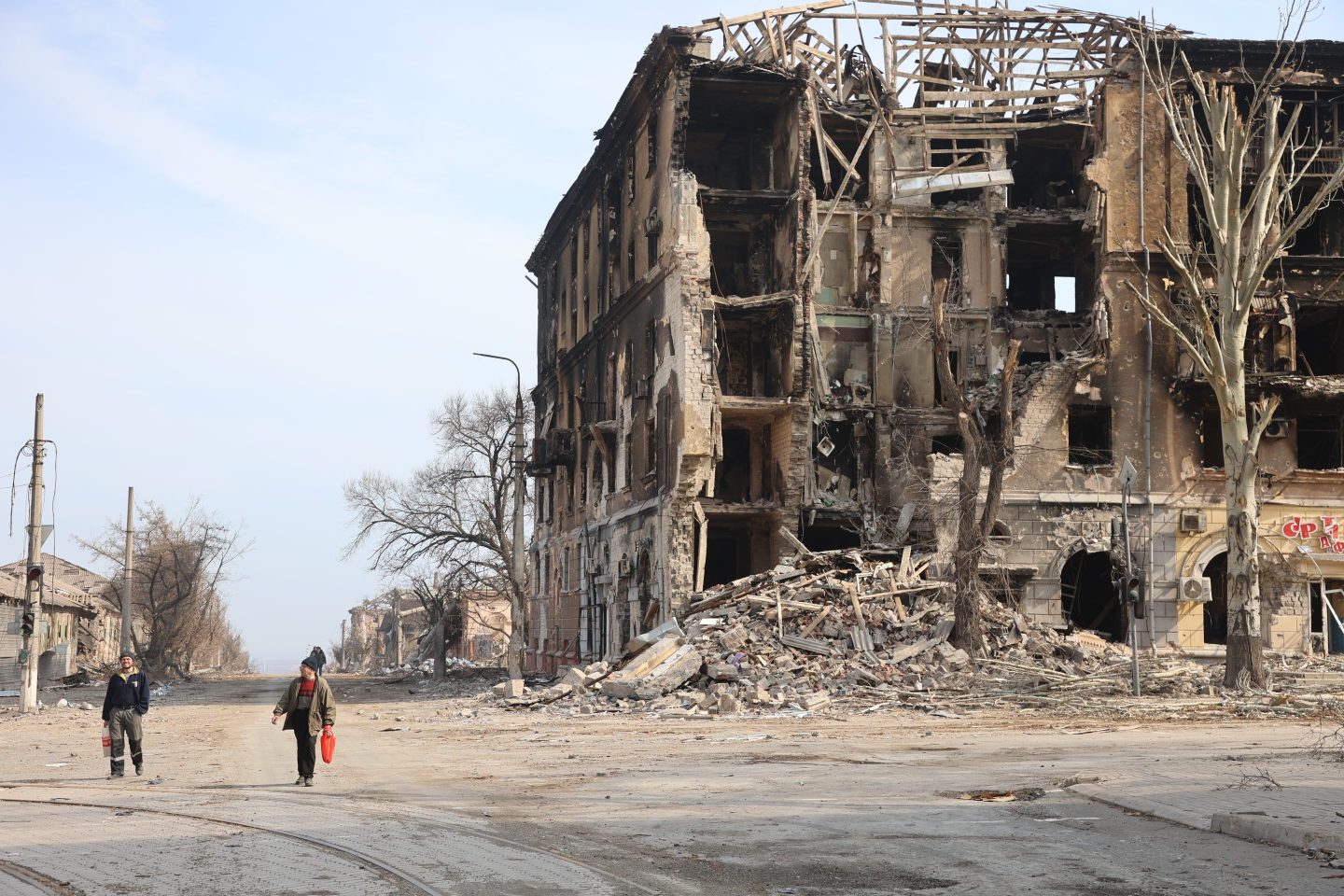 A damaged building in Mariupol