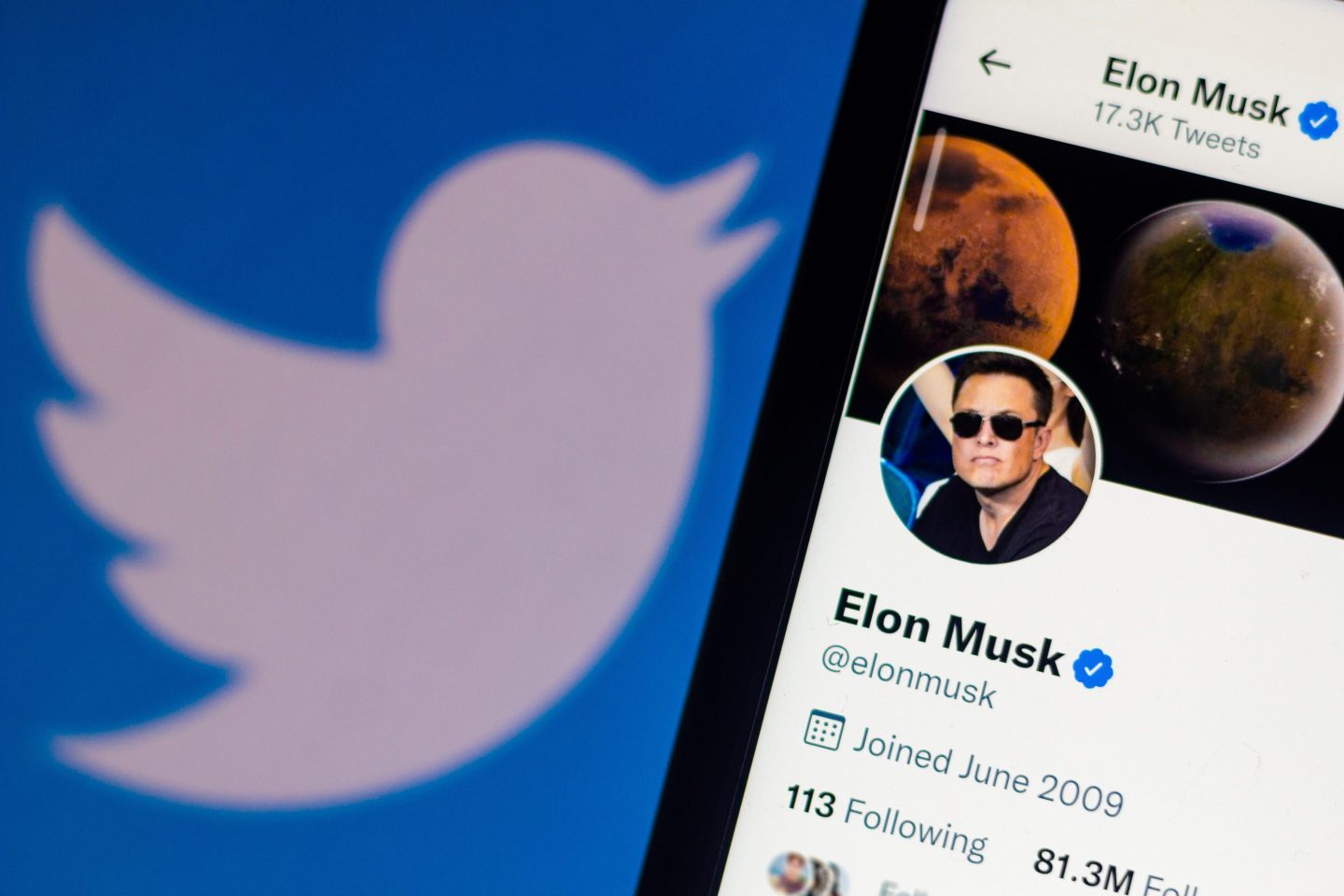 Photo illustration the official profile of Elon Musk on the social network Twitter