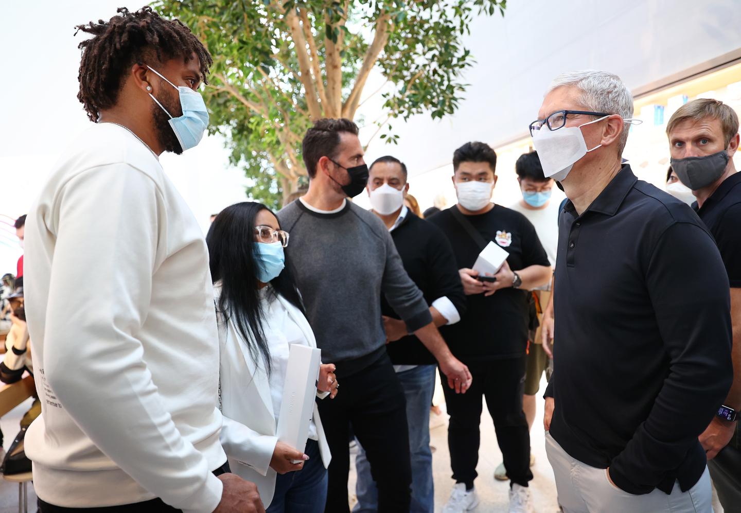 Tim Cook with Apple employees