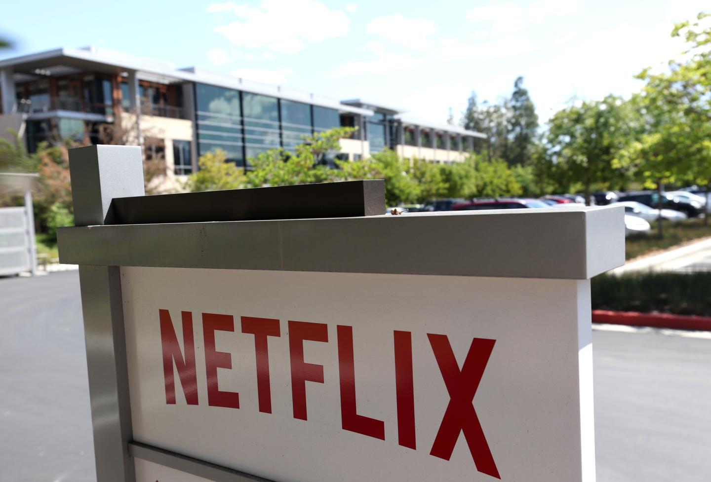 A sign outside Netflix headquarters in Los Gatos, Calif.