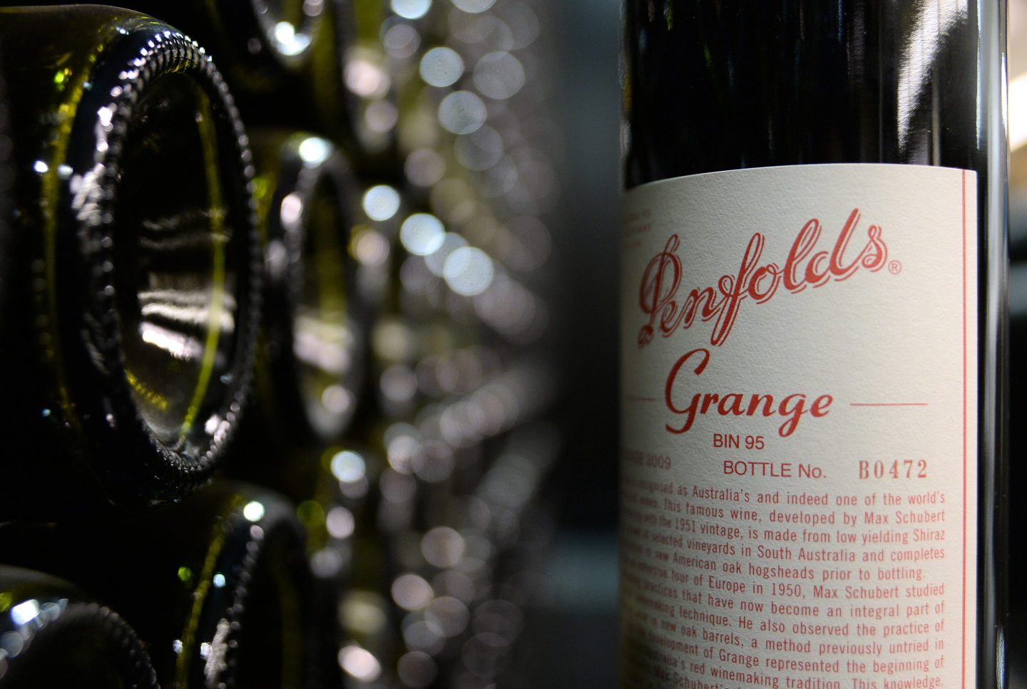 A bottle of Penfolds Grange 2009 vintage