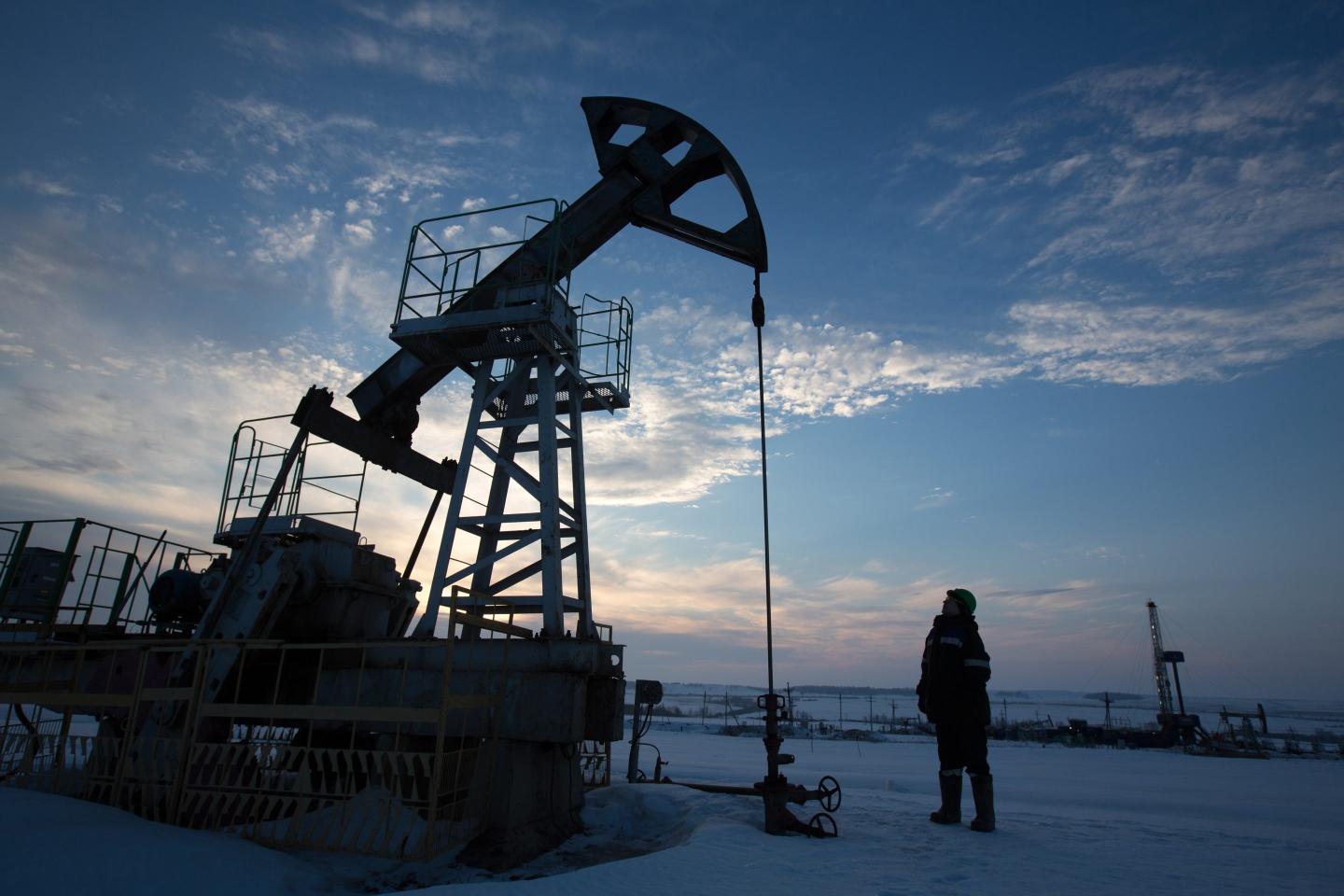 Russian oil drilling platform in the village of Otrada