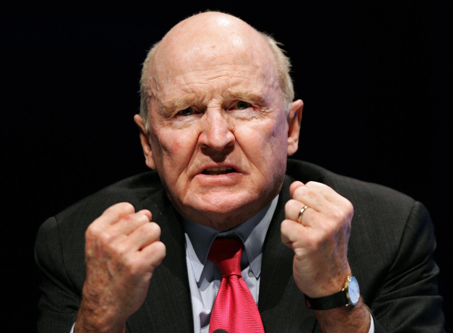 Former General Electric chairman Jack Welch gestures as he speaks on 04 November 2005 during the "World Business Forum" in Frankfurt/M.
