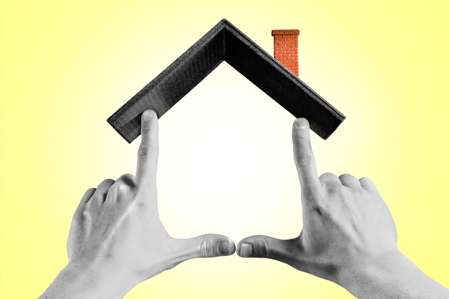 An illustration of two hands creating the image of a house.