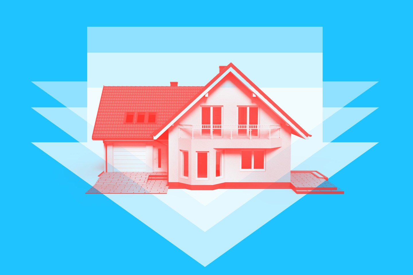 A photo illustration of a red house