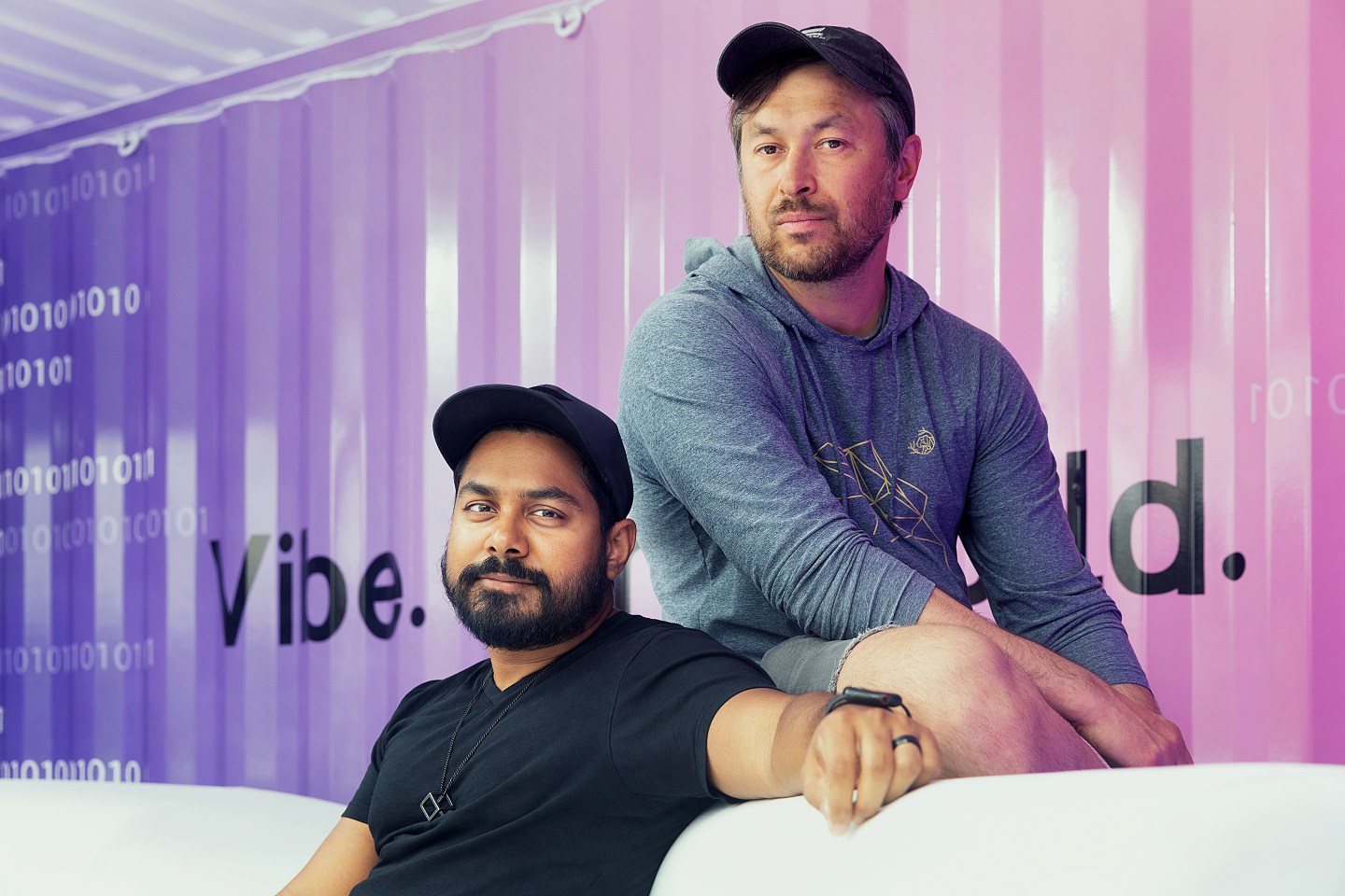 Solana cofounders Raj Gokal (left) and Anatoly Yakovenko photographed at Solana Miami on April 7, 2022.