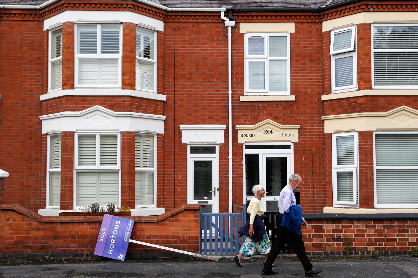 “Sold” sign knocked over in front of a property in Loughborough, U.K.