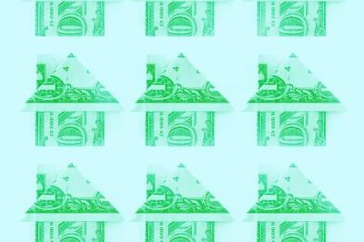Artistic rendering of houses made of money