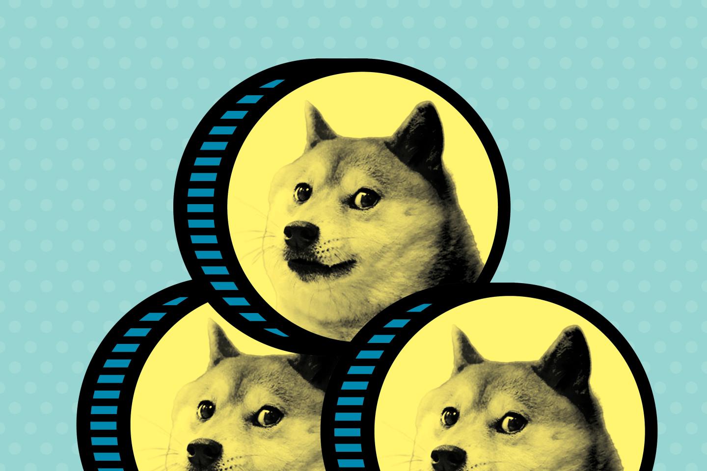 Dogecoin tokens on blue background