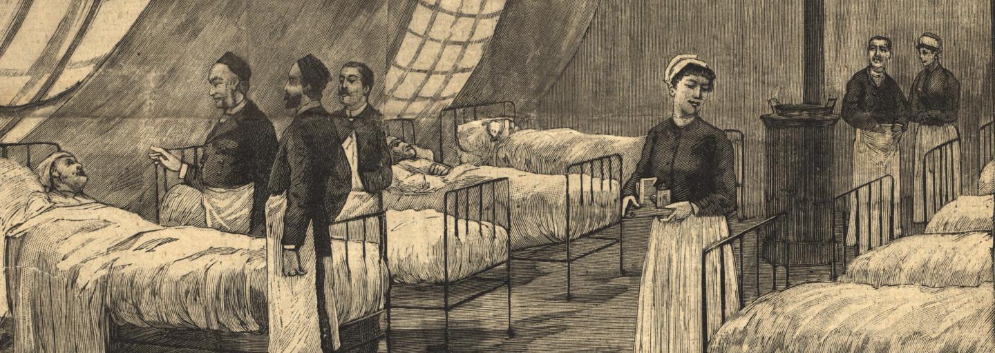 An 1890 illustration from a French newspaper showing the Russian flu in Paris