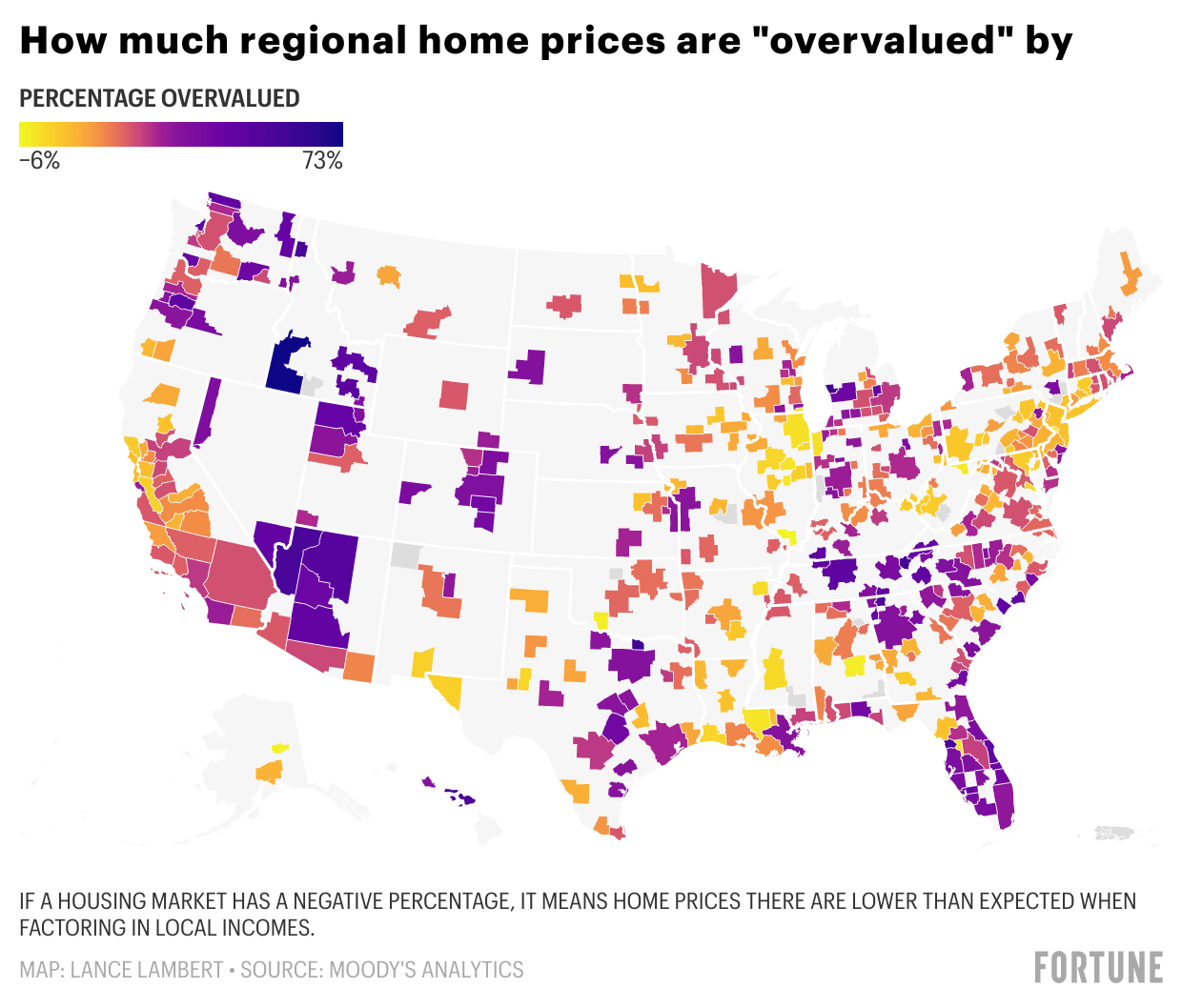 Chart showing U.S. housing markets that are overpriced