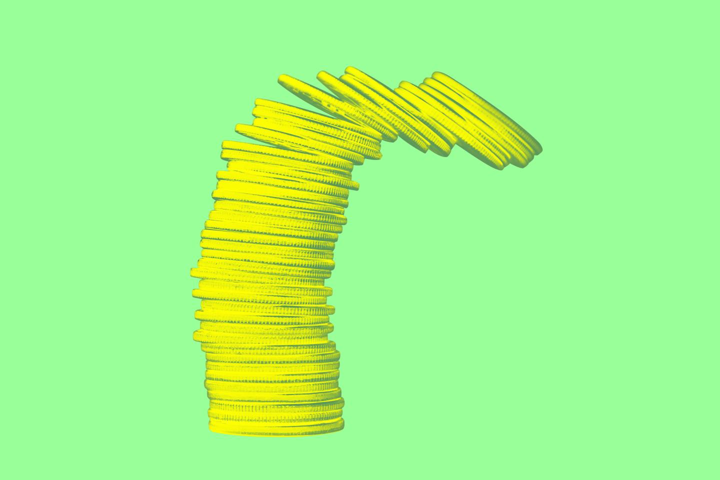 A stack of coins tumbling over