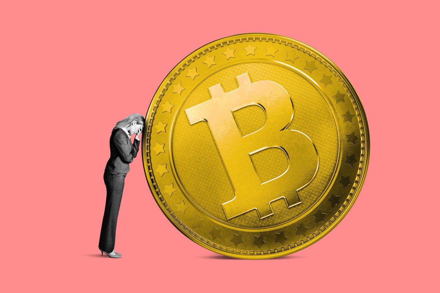 Bitcoin-selloff-token-pink-background