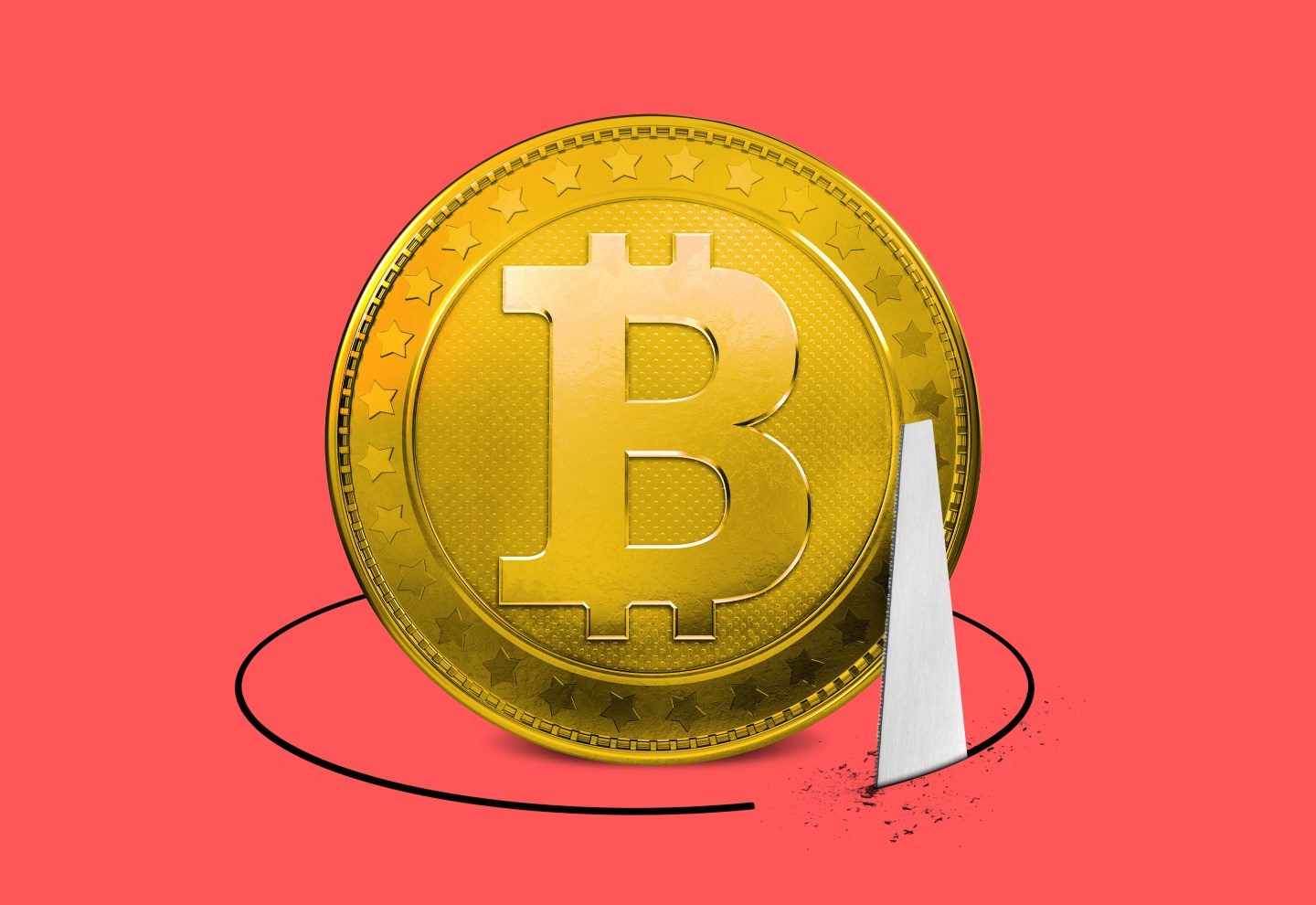 Artist’s concept of a Bitcoin token poised for a fall