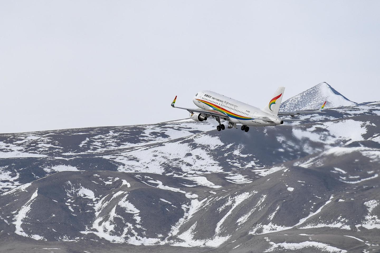 A Tibet Airlines flight seen in flight