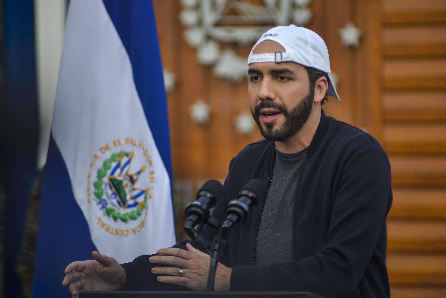 El Salvador President Nayib Bukele speaks at a 2019 press conference