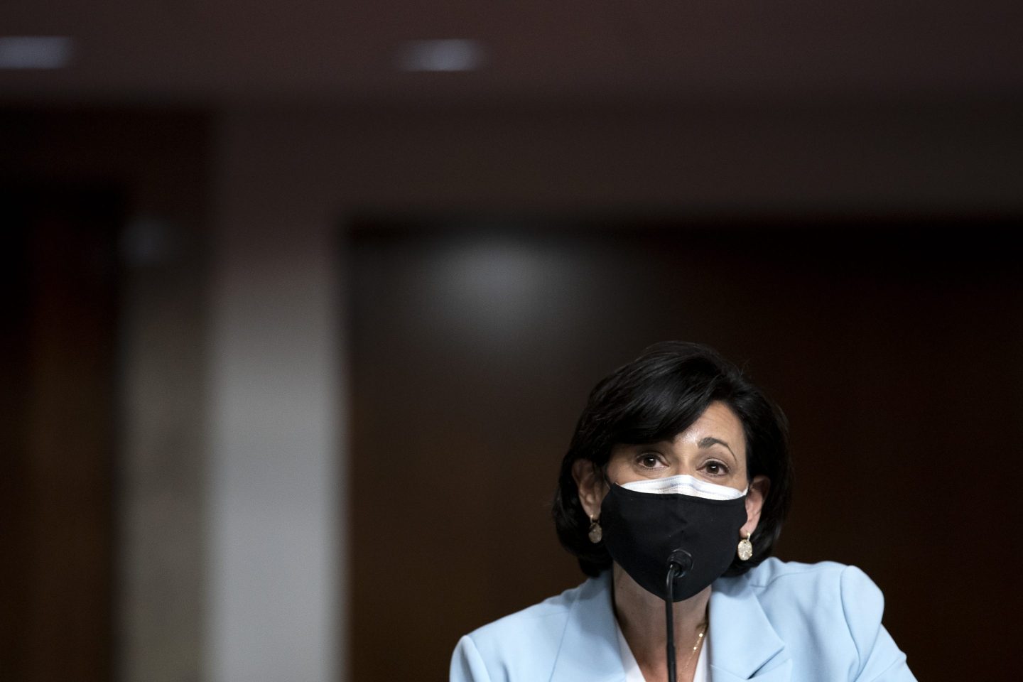 CDC Director Rochelle Walensky wearing a black face mask